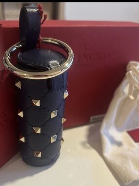 Valentino Garavani Navy Leather Studded Lipstick holder/ Keychain